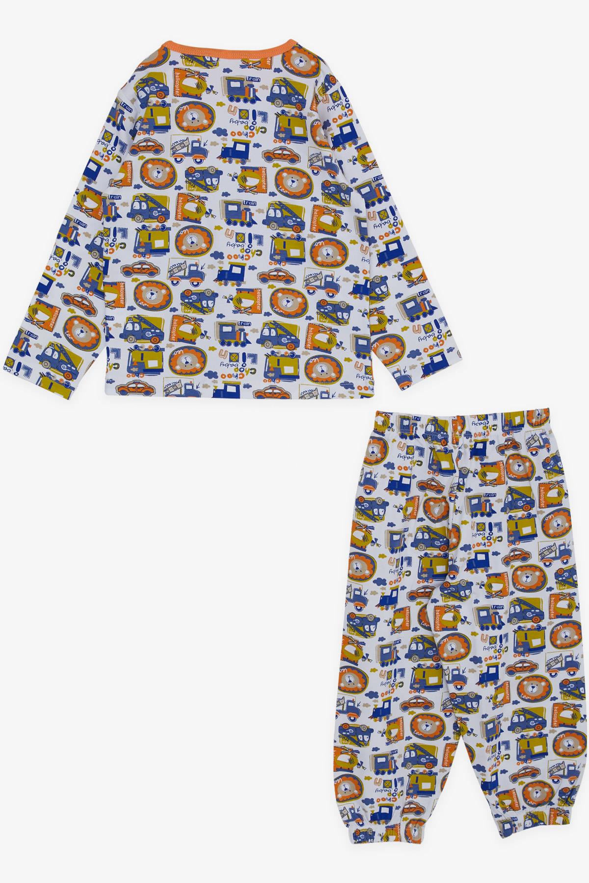 Breeze Erkek Bebek Pijama Takımı Taşıt Temalı Hayvancık Desenli Beyaz (9 Ay-3 Yaş)