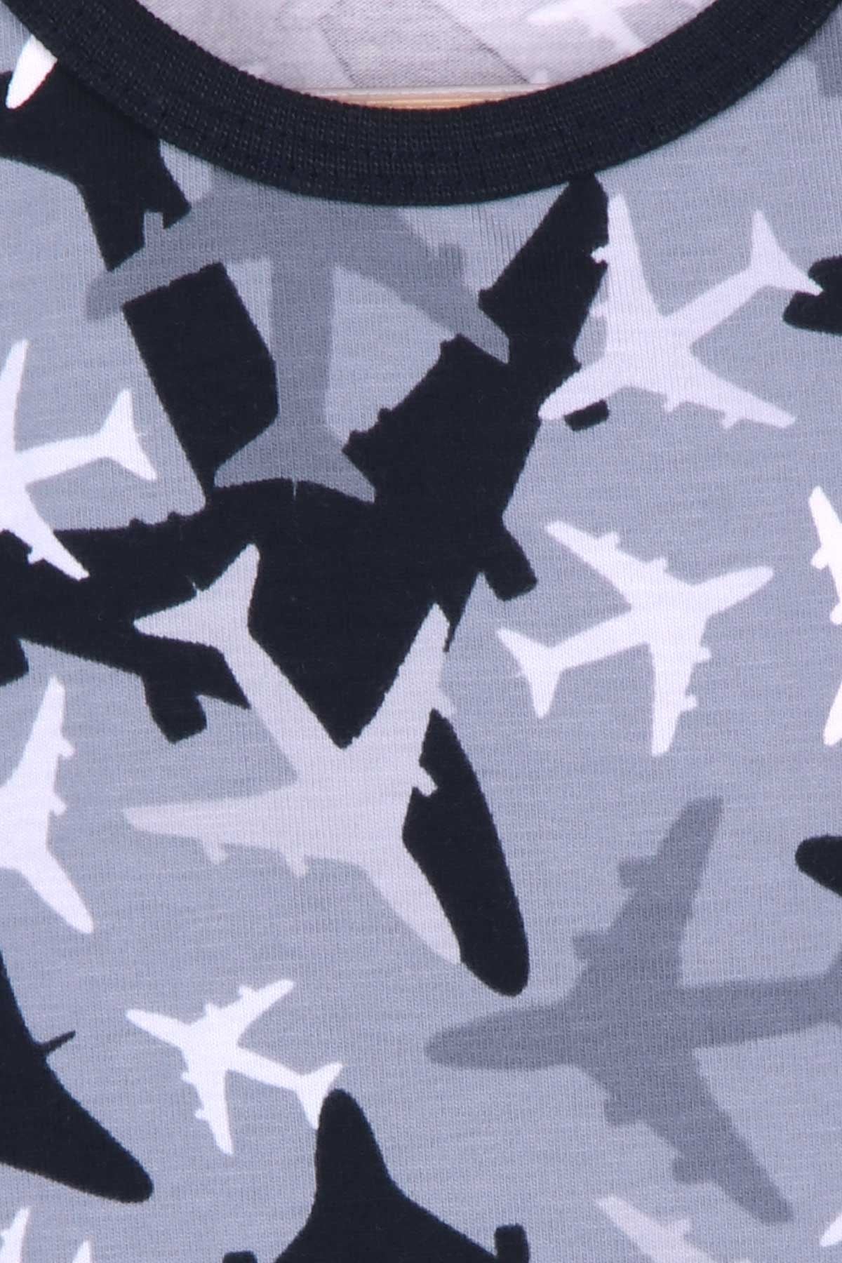 Breeze Erkek Bebek Pijama Takımı Uçak Desenli Gri (9 Ay-3 Yaş)