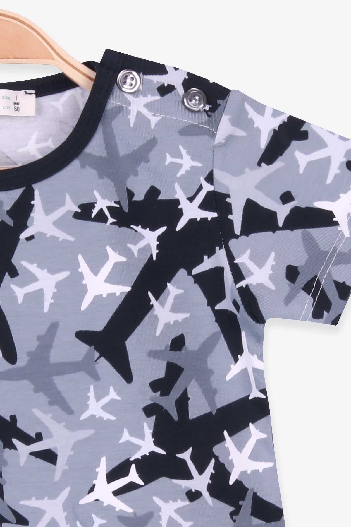 Breeze Erkek Bebek Pijama Takımı Uçak Desenli Gri (9 Ay-3 Yaş)