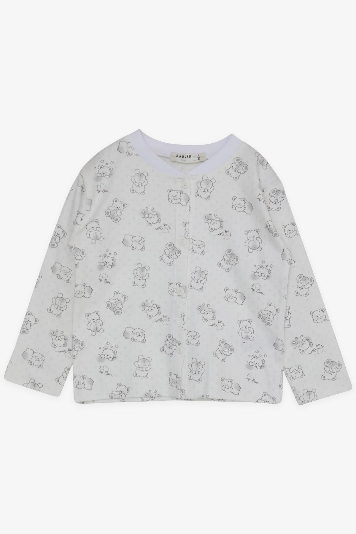 Breeze Erkek Bebek Pijama Takımı Uykucu Ayıcık Desenli Ekru (4 Ay-1 Yaş)