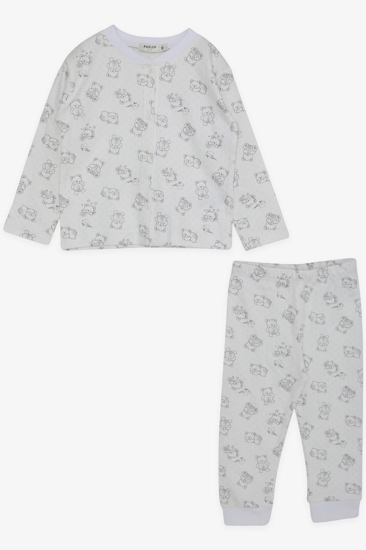 Breeze Erkek Bebek Pijama Takımı Uykucu Ayıcık Desenli Ekru (4 Ay-1 Yaş)