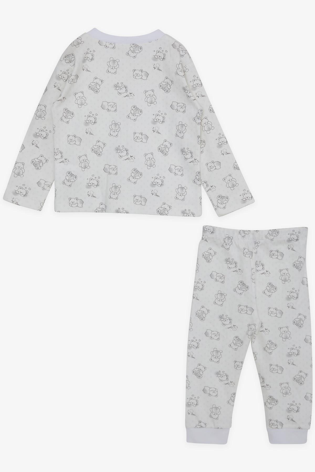 Breeze Erkek Bebek Pijama Takımı Uykucu Ayıcık Desenli Ekru (4 Ay-1 Yaş)