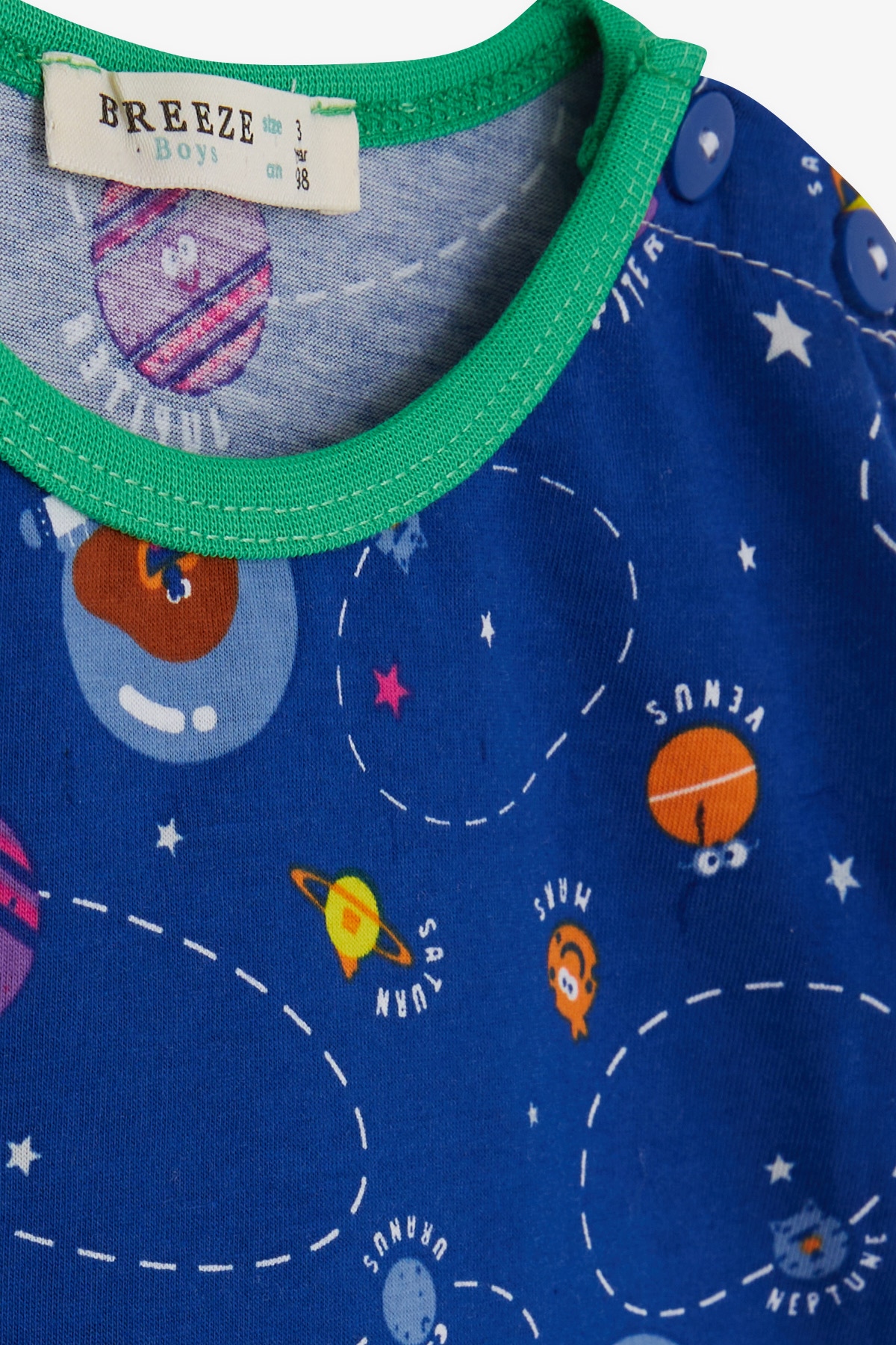 Breeze Erkek Bebek Pijama Takımı Uzay Temalı Mutlu Gezegenler Desenli Koyu Mavi (9 Ay-3 Yaş)