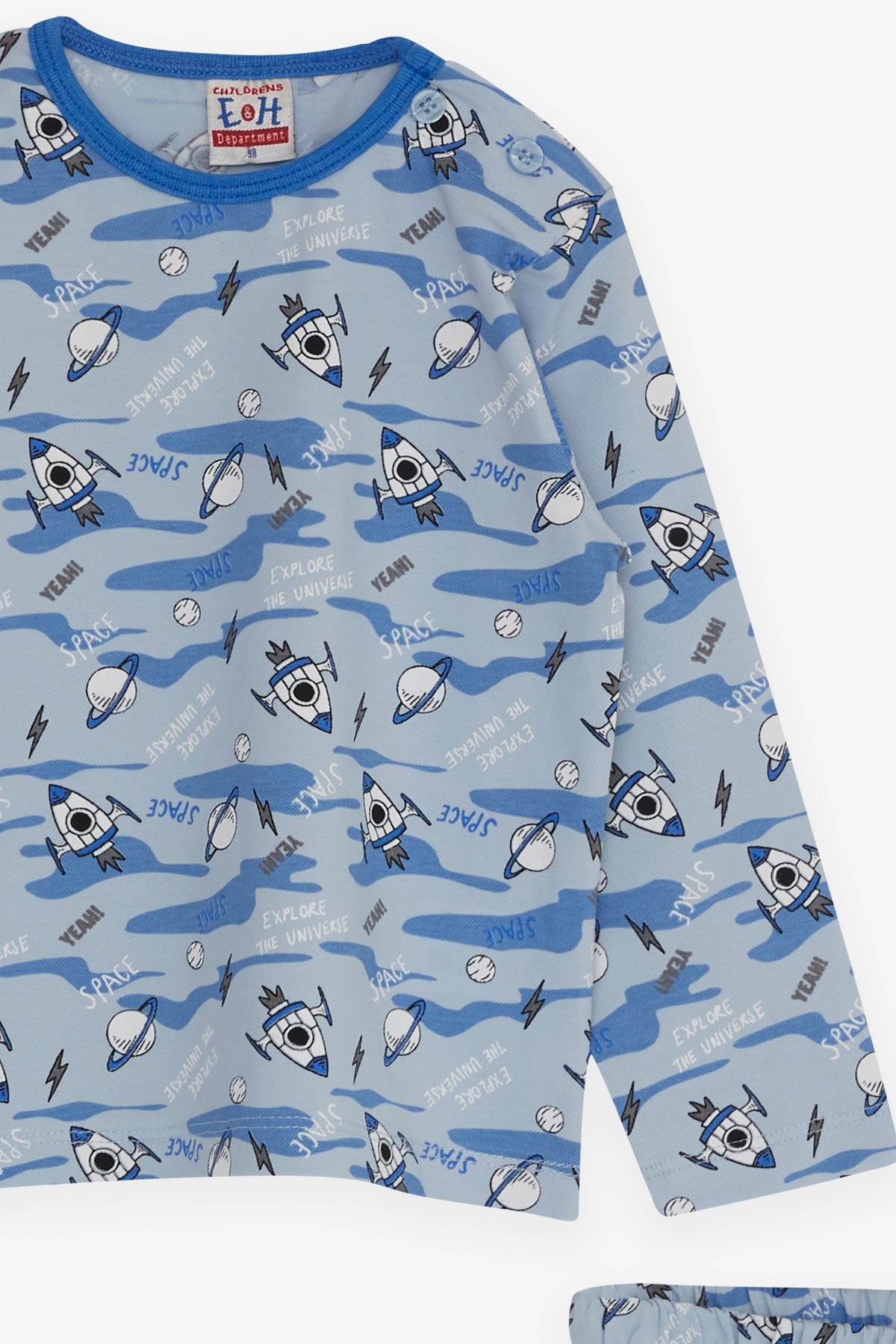 Breeze Erkek Bebek Pijama Takımı Uzay Temalı Açık Mavi (9 Ay-3 Yaş)