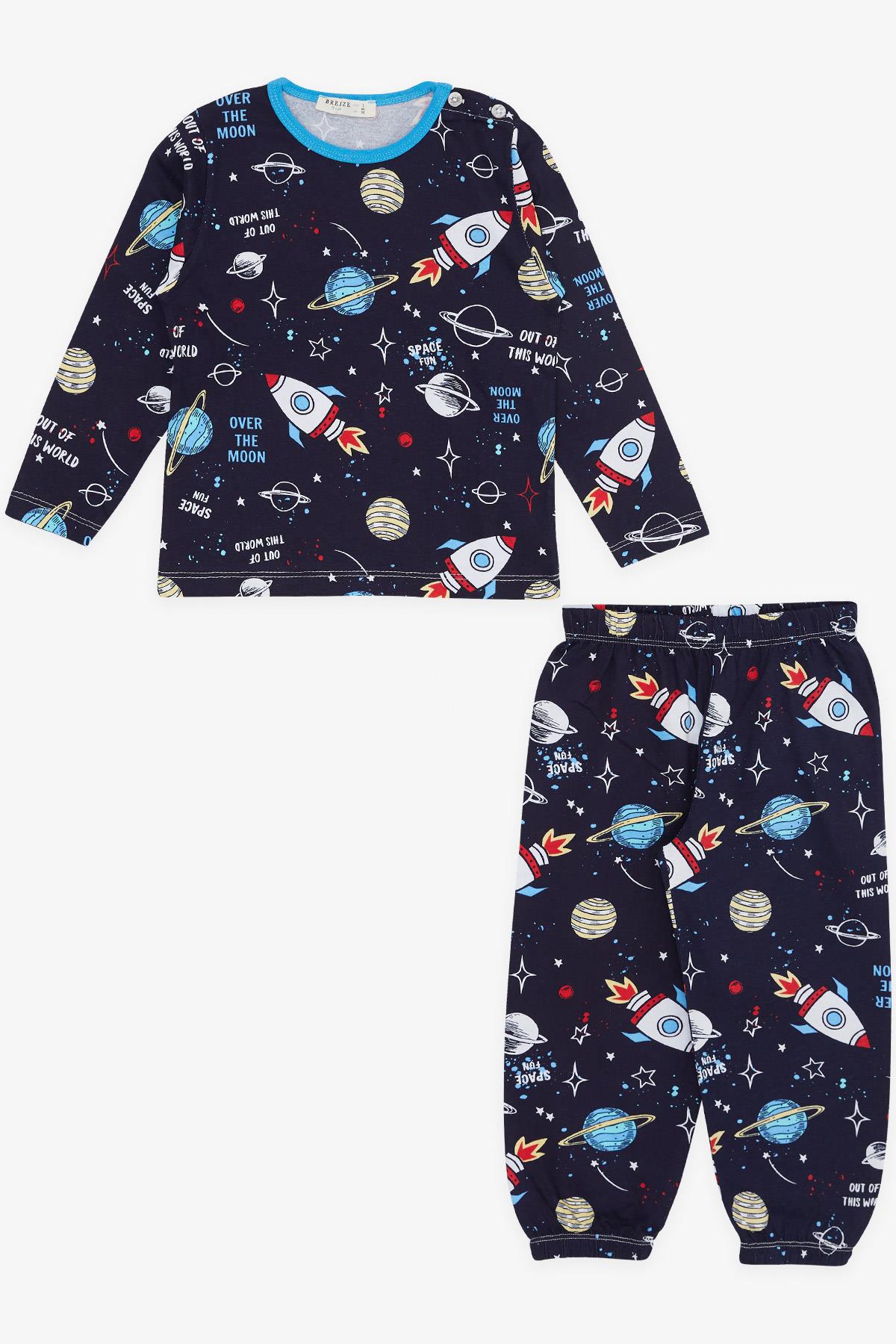 Breeze Erkek Bebek Pijama Takımı Uzay Temalı Lacivert (9 Ay-3 Yaş)