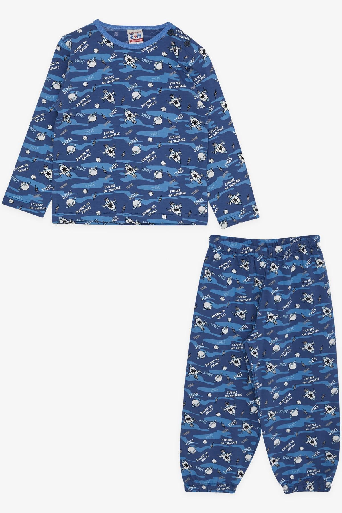 Breeze Erkek Bebek Pijama Takımı Uzay Temalı Mavi (9 Ay-3 Yaş)
