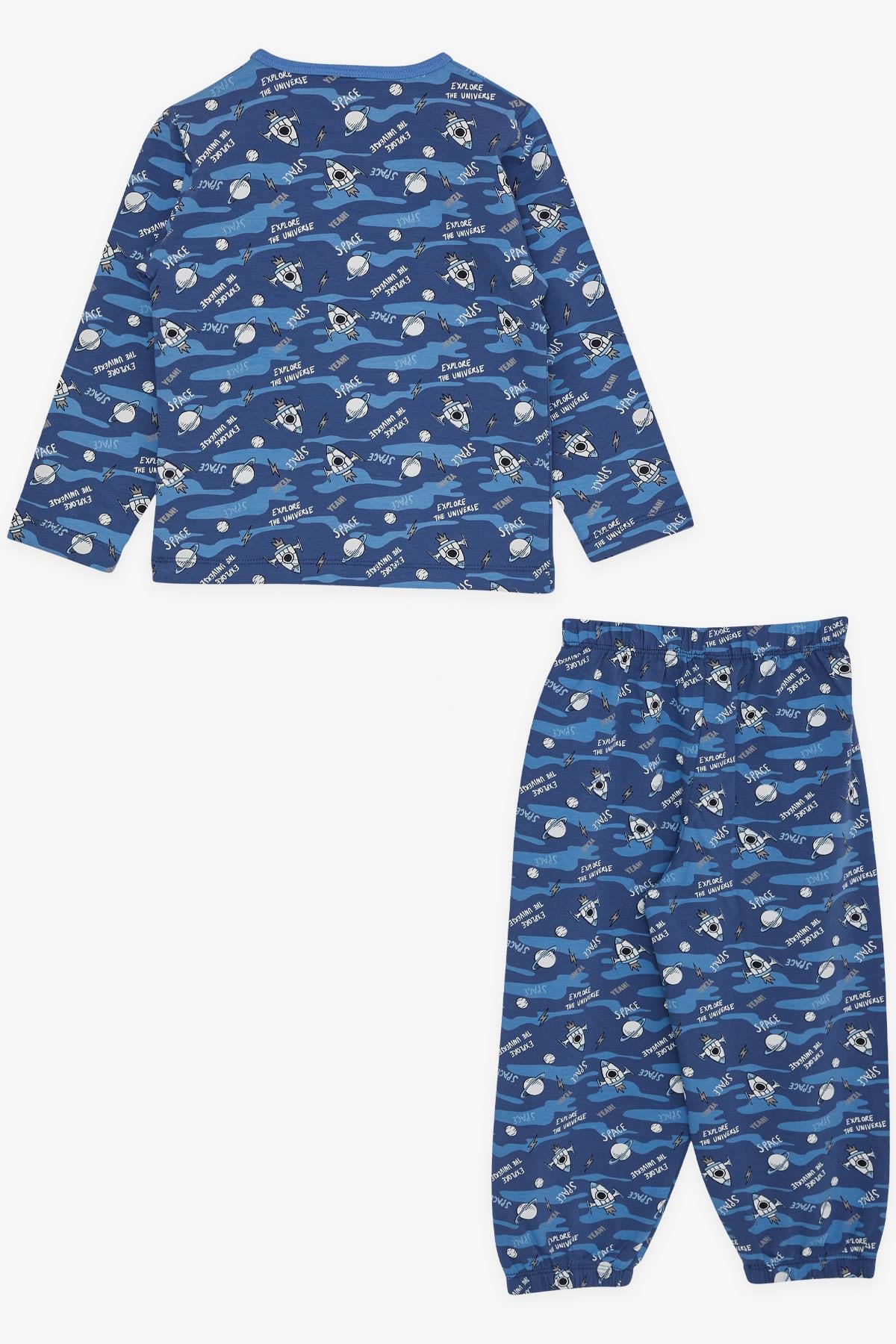 Breeze Erkek Bebek Pijama Takımı Uzay Temalı Mavi (9 Ay-3 Yaş)
