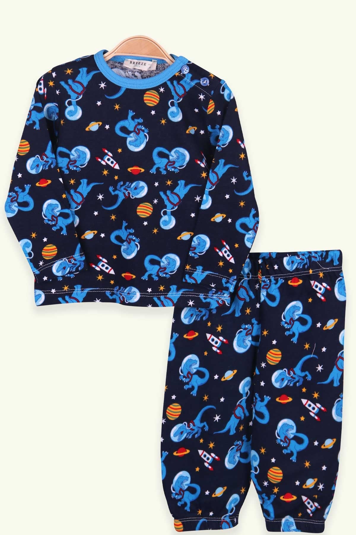 Breeze Erkek Bebek Pijama Takımı Uzay Temalı Lacivert (9 Ay-3 Yaş)
