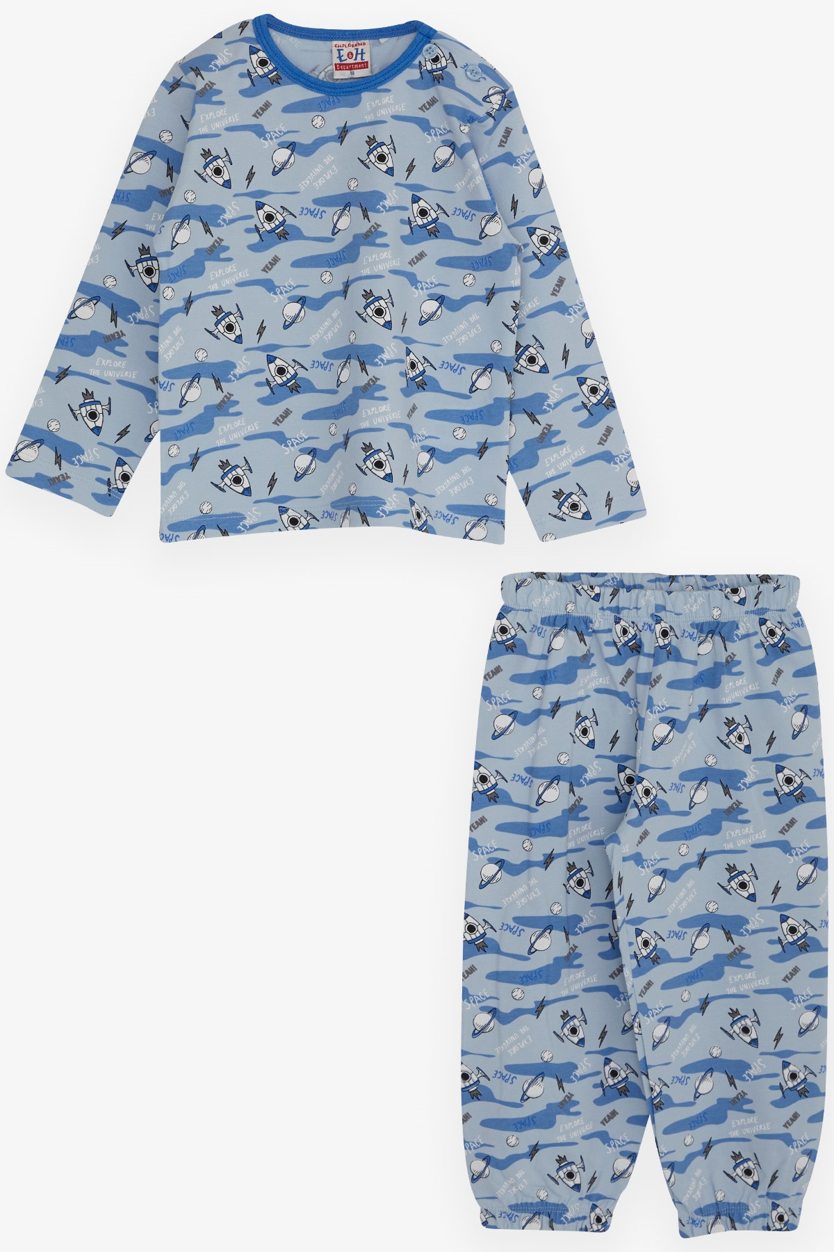 Breeze Erkek Bebek Pijama Takımı Uzay Temalı Açık Mavi (9 Ay-3 Yaş)
