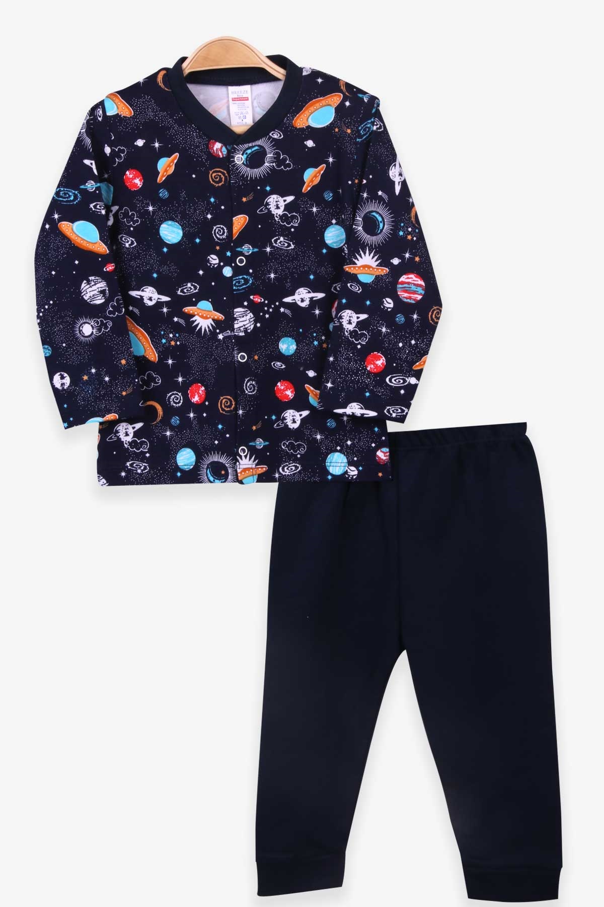 Breeze Erkek Bebek Pijama Takımı Uzay Temalı Lacivert (4 Ay-1 Yaş)