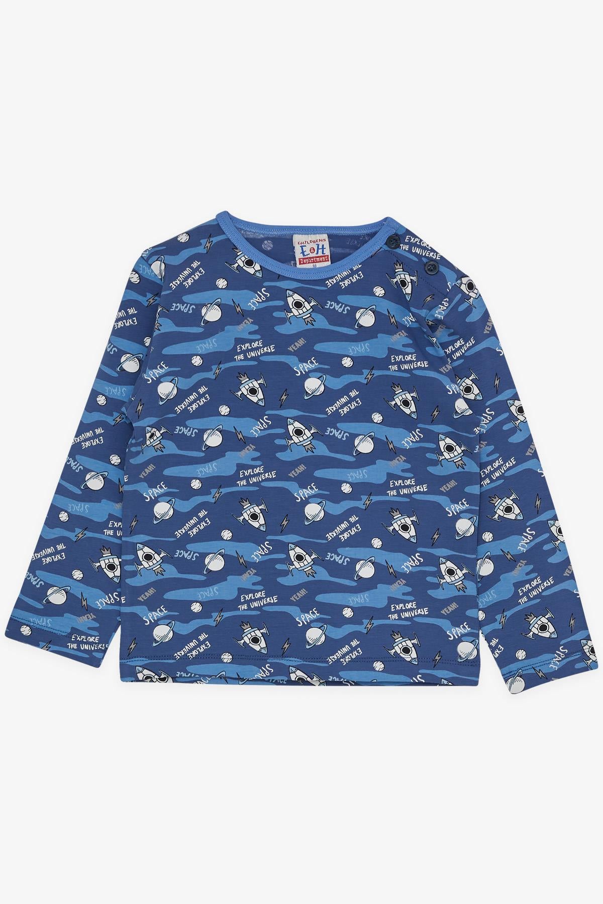 Breeze Erkek Bebek Pijama Takımı Uzay Temalı Mavi (9 Ay-3 Yaş)