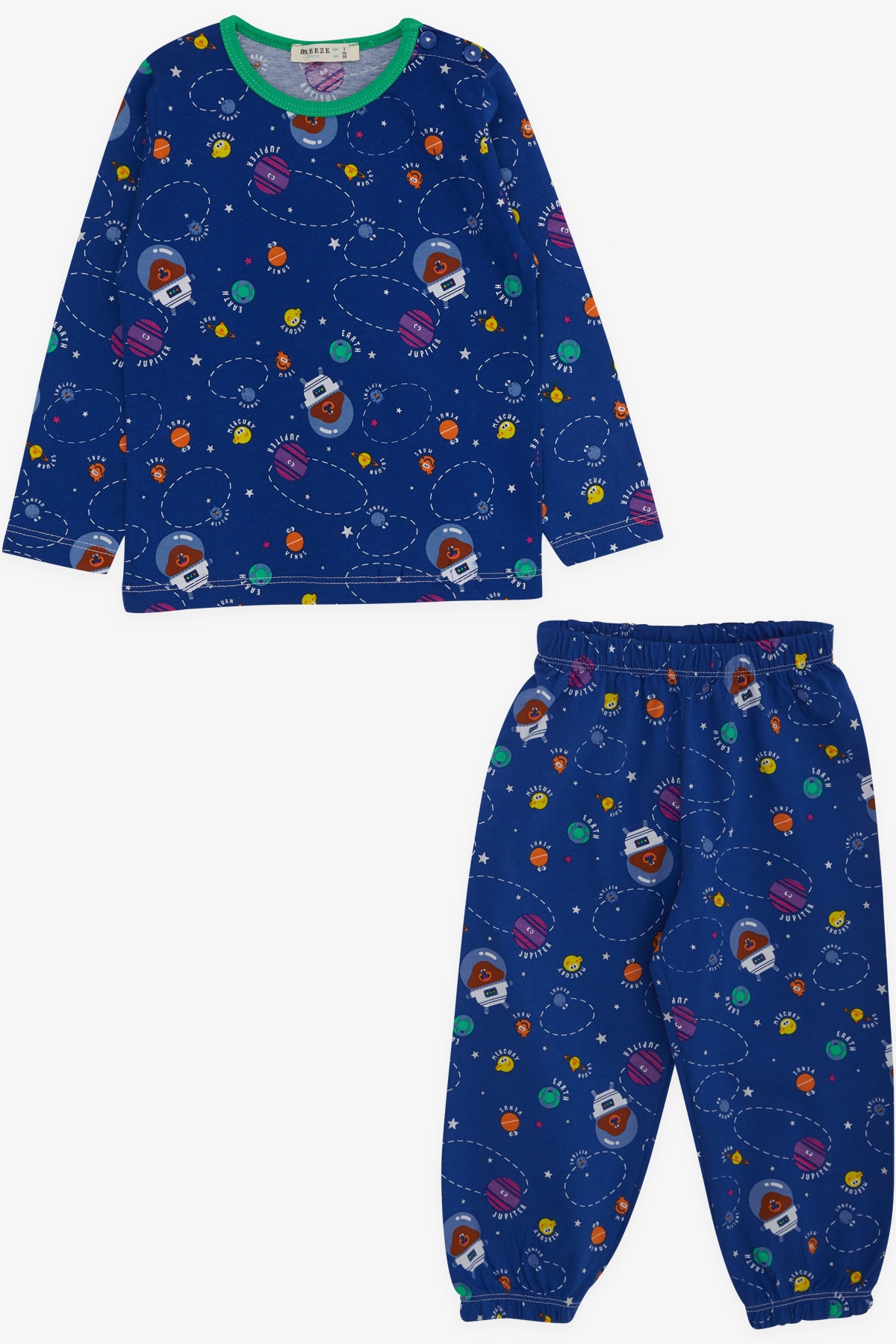Breeze Erkek Bebek Pijama Takımı Uzay Temalı Mutlu Gezegenler Desenli Koyu Mavi (9 Ay-3 Yaş)