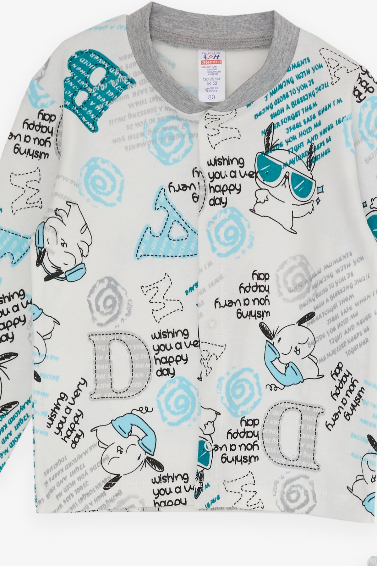 Breeze Erkek Bebek Pijama Takımı Yazı Desenli Ekru (4 Ay-1 Yaş)