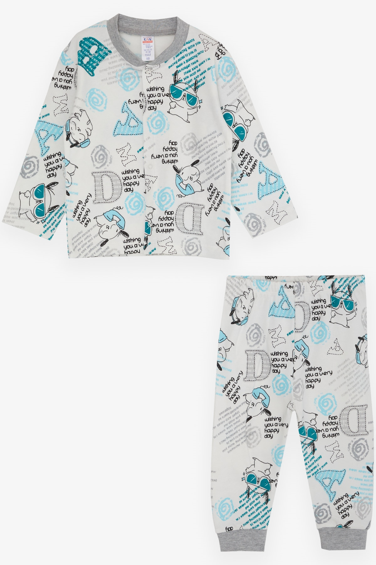 Breeze Erkek Bebek Pijama Takımı Yazı Desenli Ekru (4 Ay-1 Yaş)