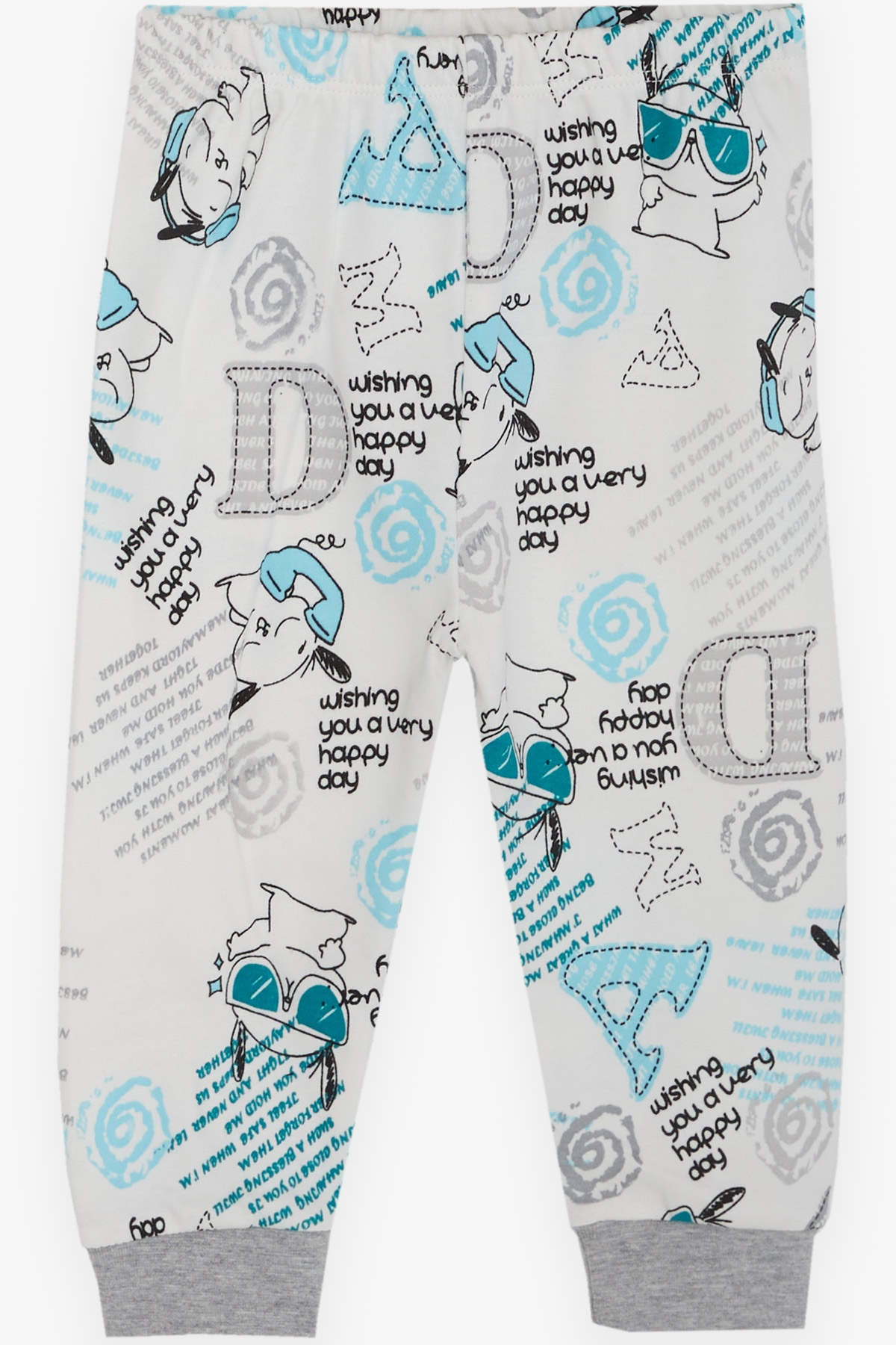 Breeze Erkek Bebek Pijama Takımı Yazı Desenli Ekru (4 Ay-1 Yaş)