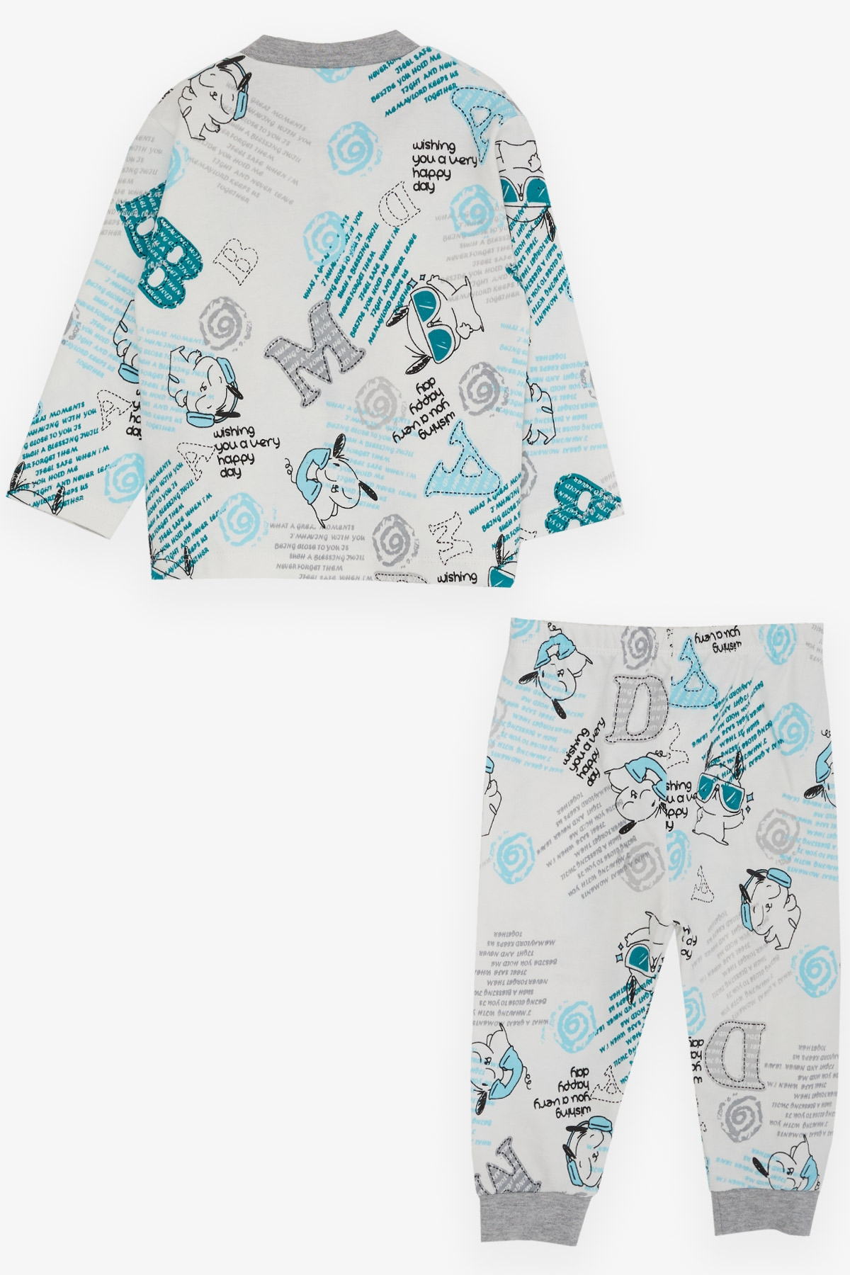 Breeze Erkek Bebek Pijama Takımı Yazı Desenli Ekru (4 Ay-1 Yaş)