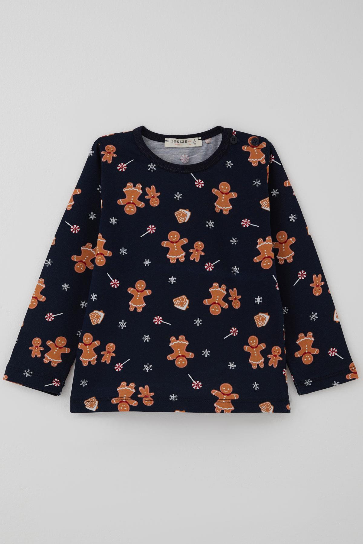 Breeze Erkek Bebek Pijama Takımı Yılbaşı Temalı Kurabiye Adam Desenli Lacivert (9 Ay-3 Yaş)