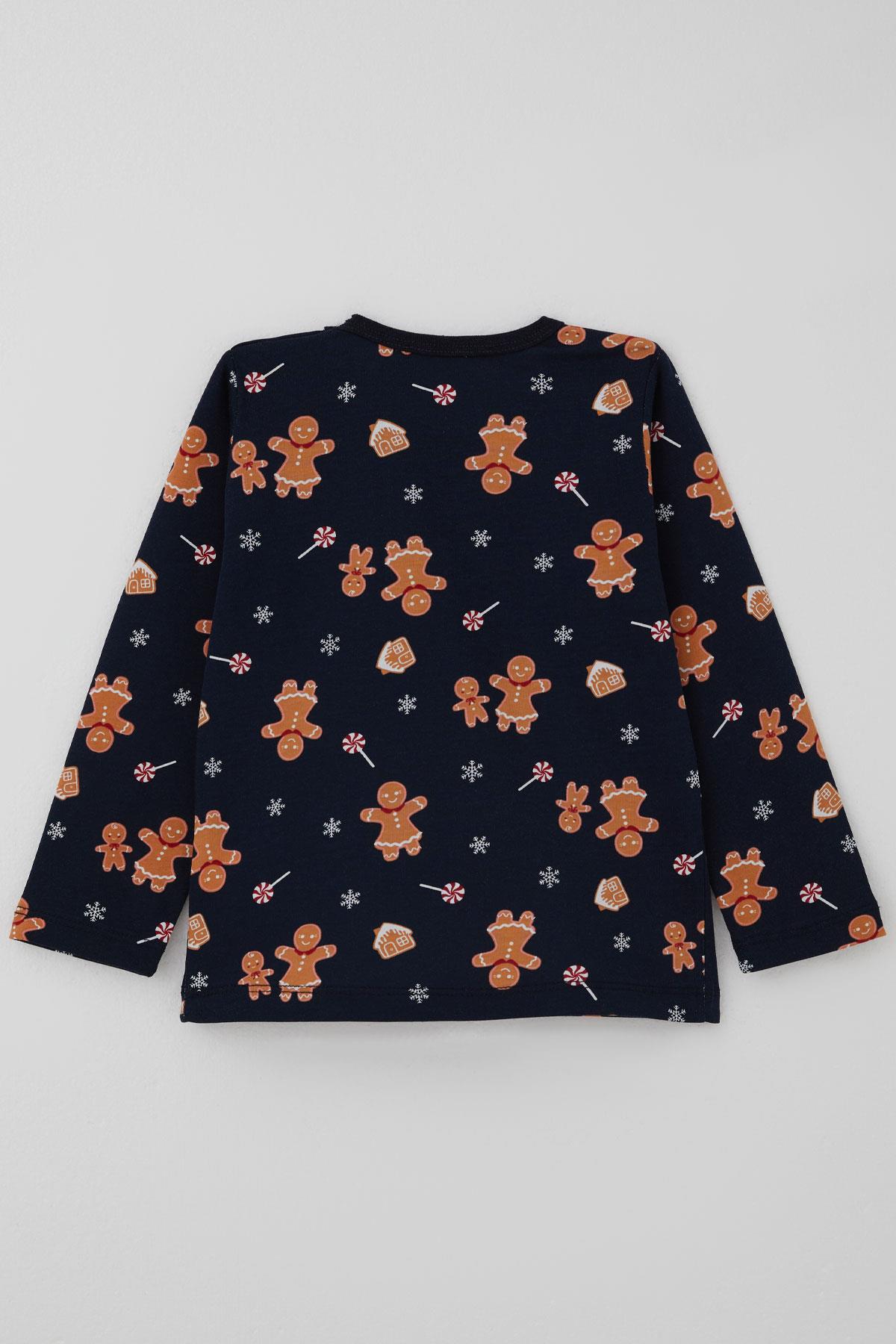 Breeze Erkek Bebek Pijama Takımı Yılbaşı Temalı Kurabiye Adam Desenli Lacivert (9 Ay-3 Yaş)