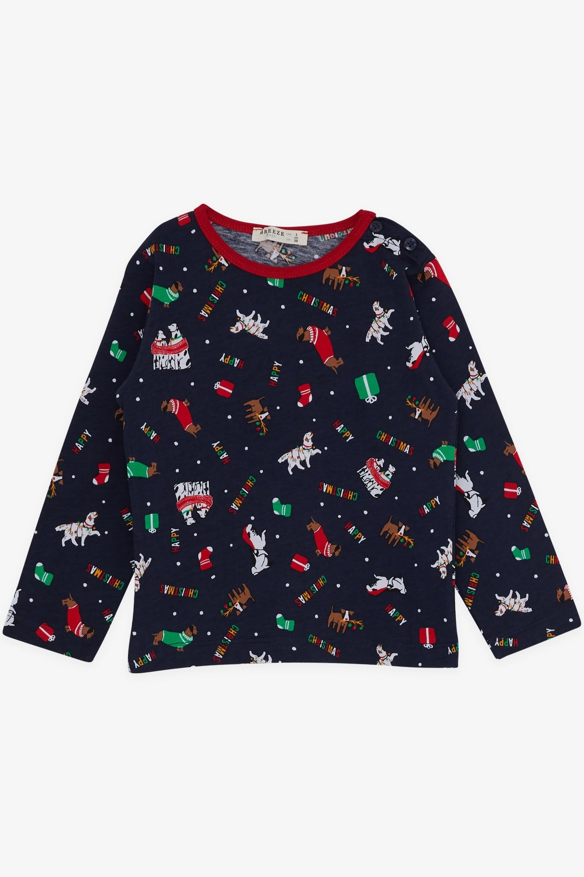 Breeze Erkek Bebek Pijama Takımı Yılbaşı Temalı Lacivert (9 Ay-3 Yaş)