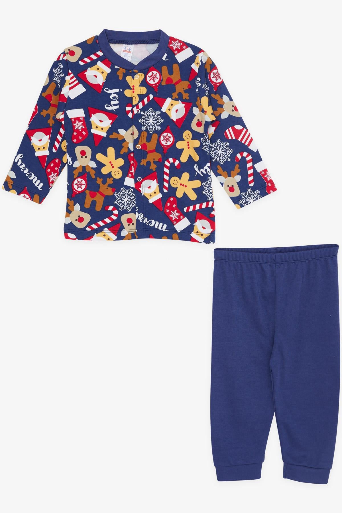 Breeze Erkek Bebek Pijama Takımı Yılbaşı Temalı Lacivert (4 Ay-1 Yaş)