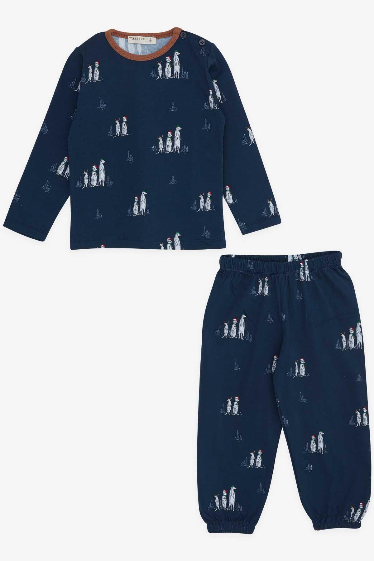 Breeze Erkek Bebek Pijama Takımı Yılbaşı Temalı Lacivert (9 Ay-2 Yaş)