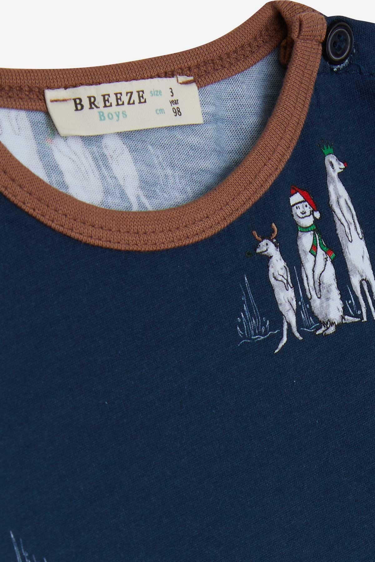 Breeze Erkek Bebek Pijama Takımı Yılbaşı Temalı Lacivert (9 Ay-2 Yaş)