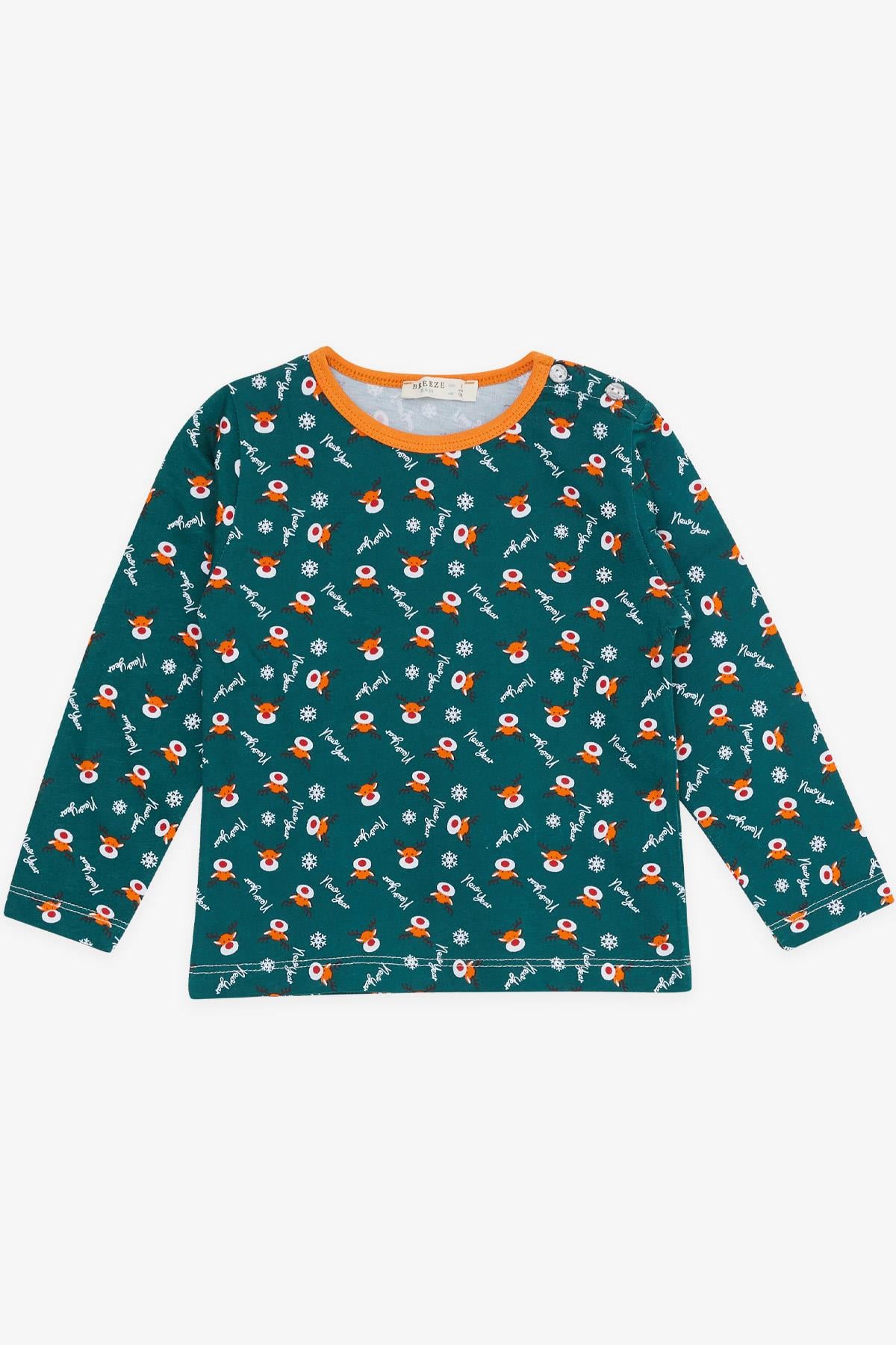 Breeze Erkek Bebek Pijama Takımı Yılbaşı Temalı Yeşil (9 Ay-3 Yaş)