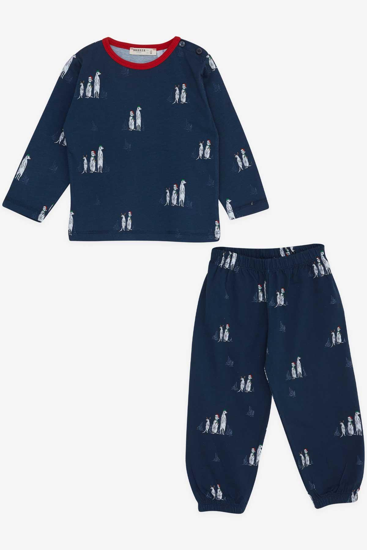 Breeze Erkek Bebek Pijama Takımı Yılbaşı Temalı Lacivert (9 Ay-3 Yaş)