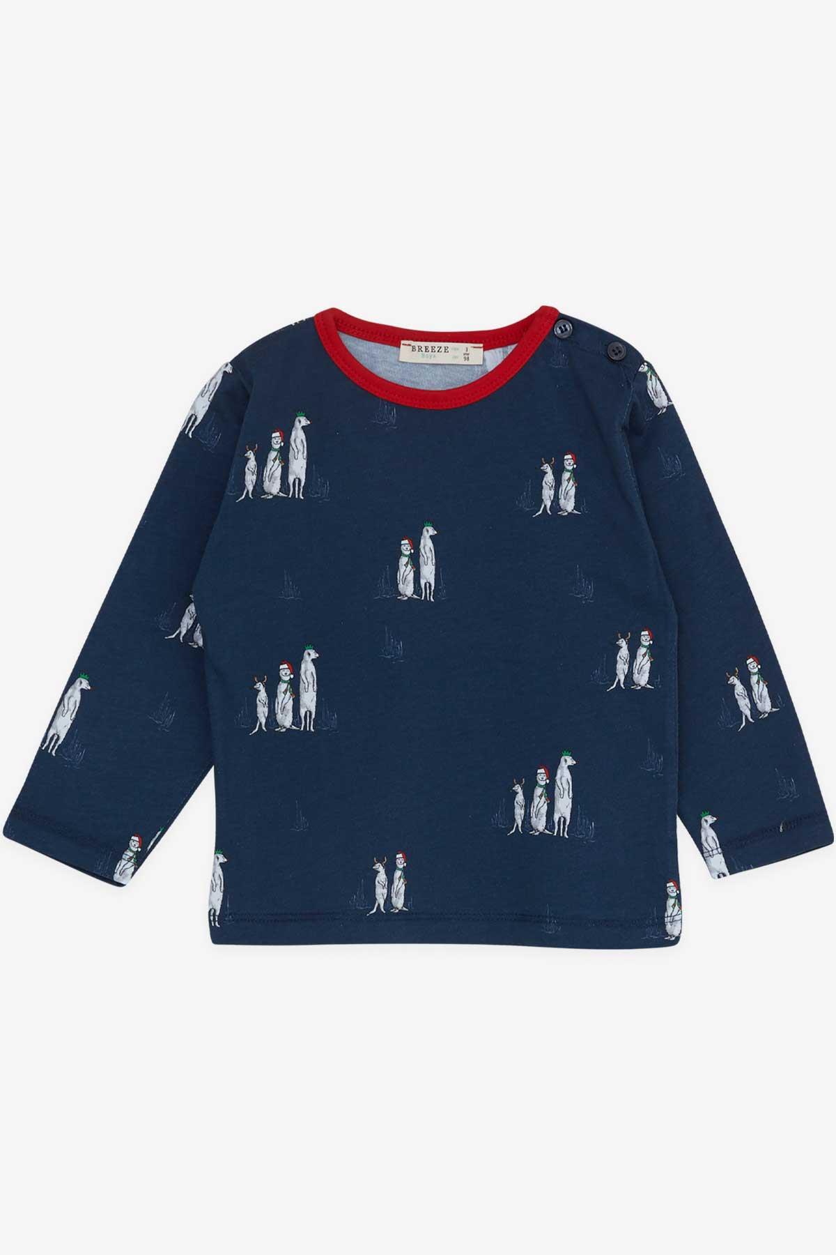 Breeze Erkek Bebek Pijama Takımı Yılbaşı Temalı Lacivert (9 Ay-3 Yaş)