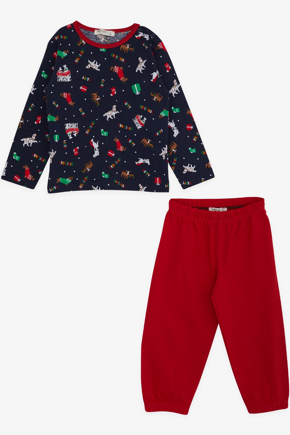 Breeze Erkek Bebek Pijama Takımı Yılbaşı Temalı Lacivert (9 Ay-3 Yaş)