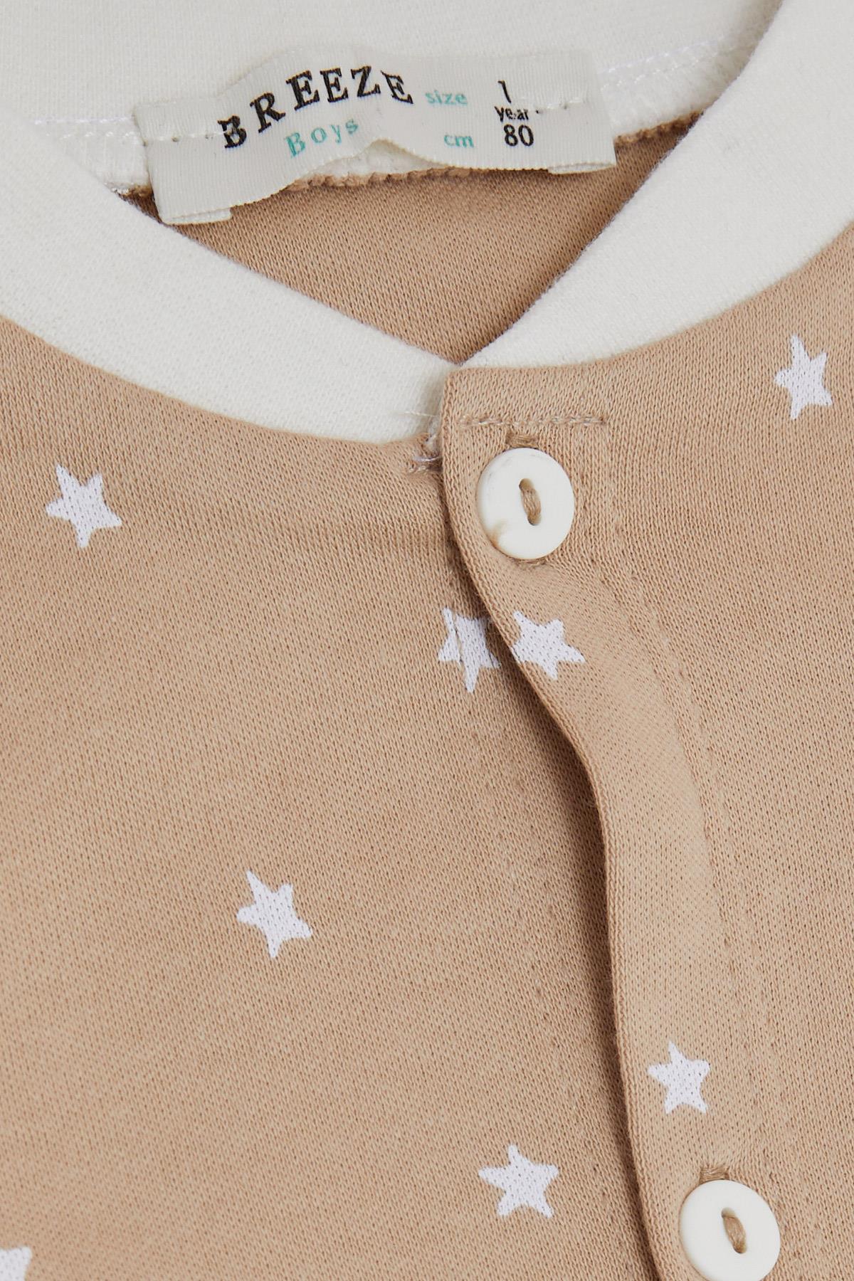 Breeze Erkek Bebek Pijama Takımı Yıldız Desenli Açık Kahverengi (4 Ay-1 Yaş)