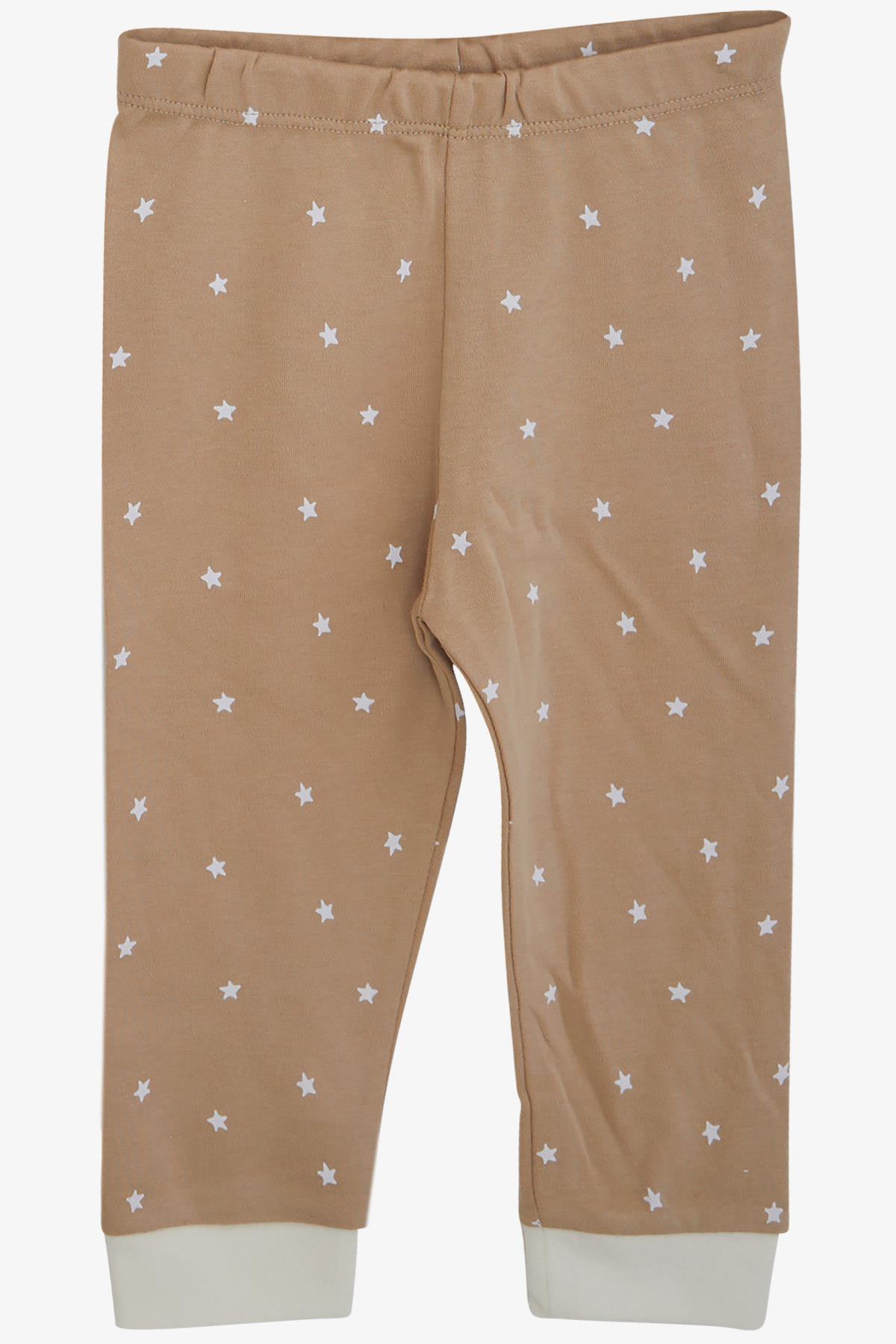 Breeze Erkek Bebek Pijama Takımı Yıldız Desenli Açık Kahverengi (4 Ay-1 Yaş)
