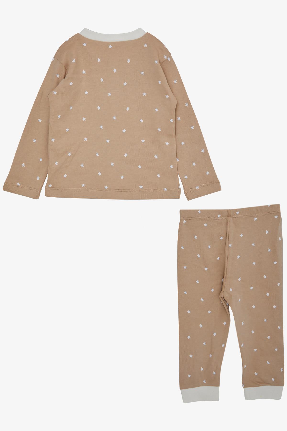 Breeze Erkek Bebek Pijama Takımı Yıldız Desenli Açık Kahverengi (4 Ay-1 Yaş)
