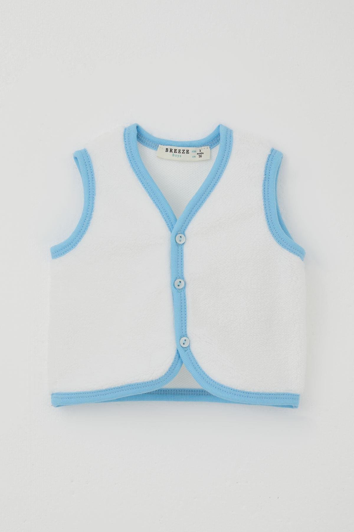 Breeze Erkek Bebek Polar Yelek Düğmeli Beyaz (0-9 Ay)