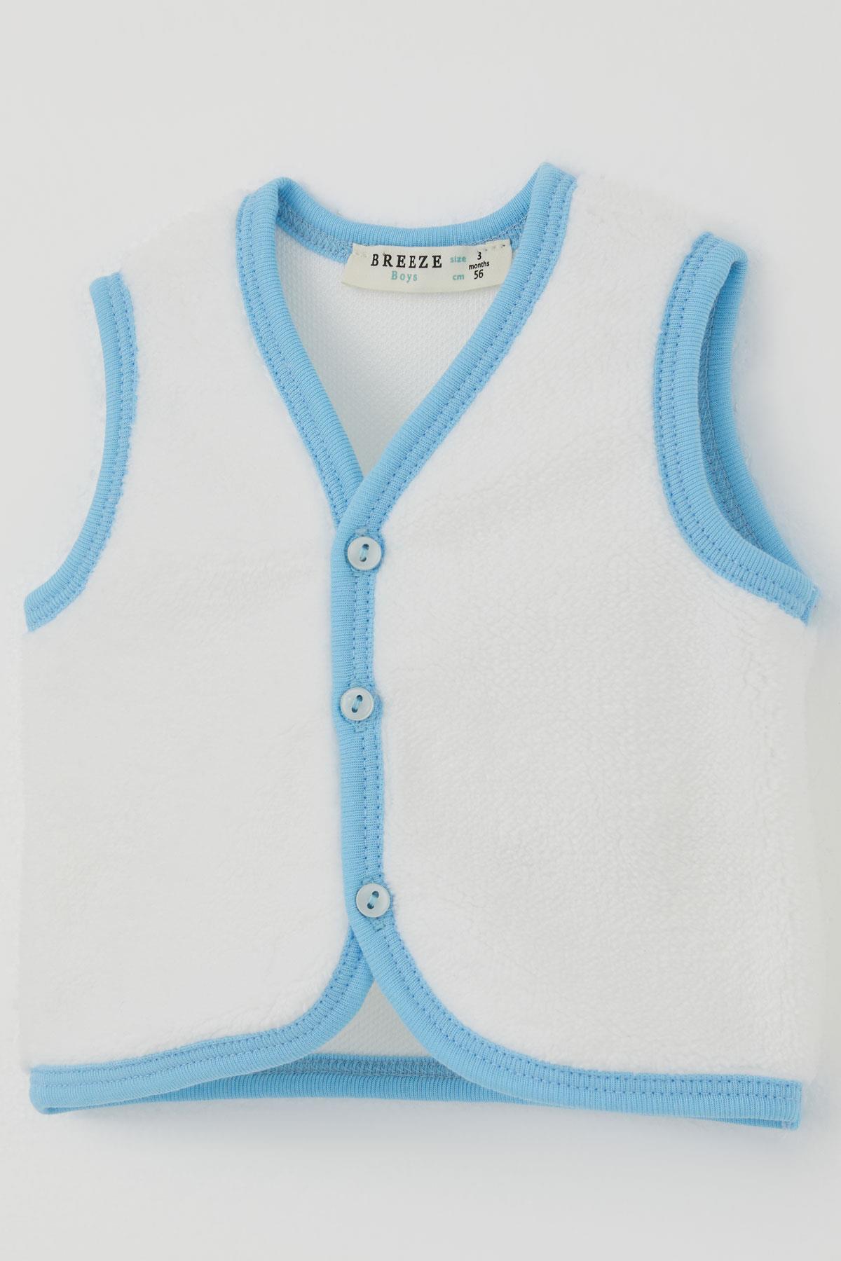 Breeze Erkek Bebek Polar Yelek Düğmeli Beyaz (0-9 Ay)