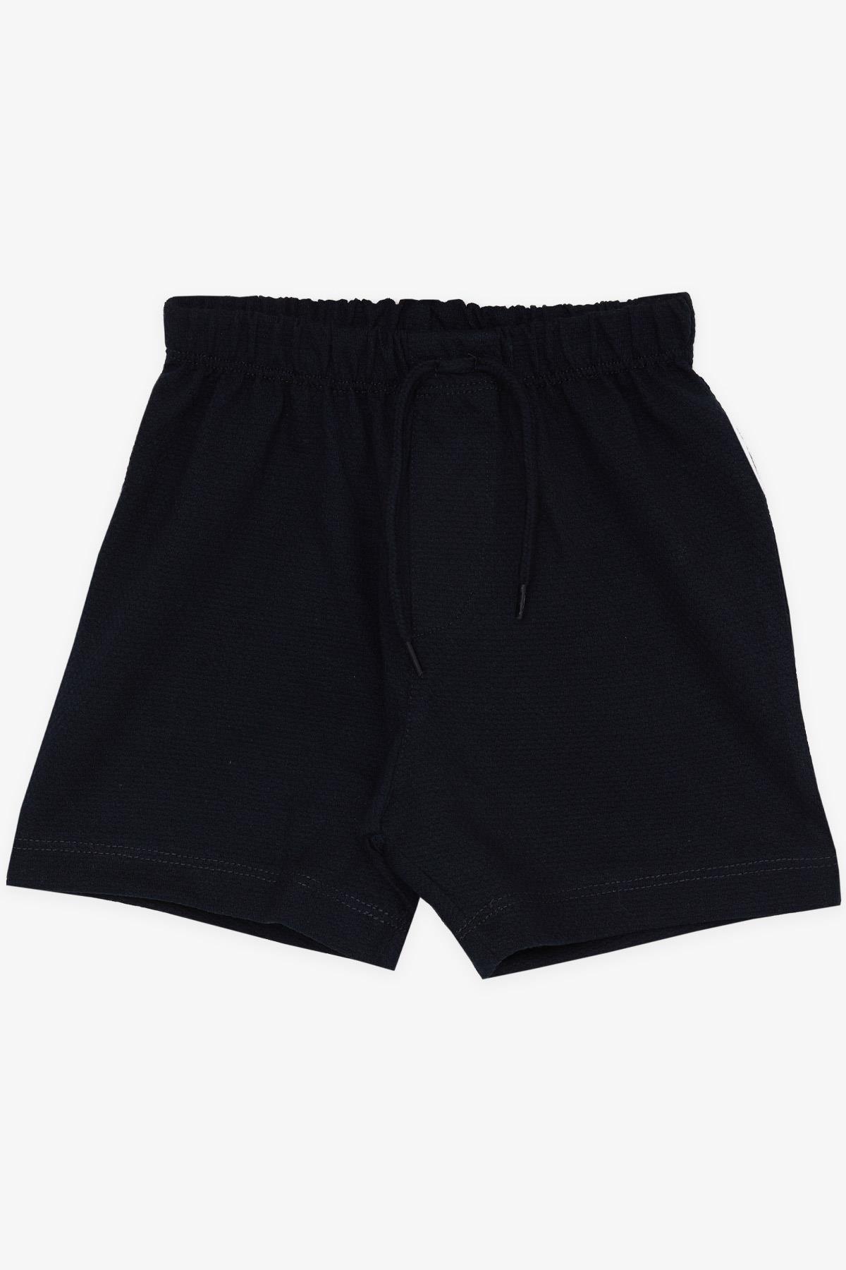 Breeze Erkek Bebek Şort Beli Lastikli Bağcık Aksesuarlı Basic Lacivert (9 Ay-3 Yaş)
