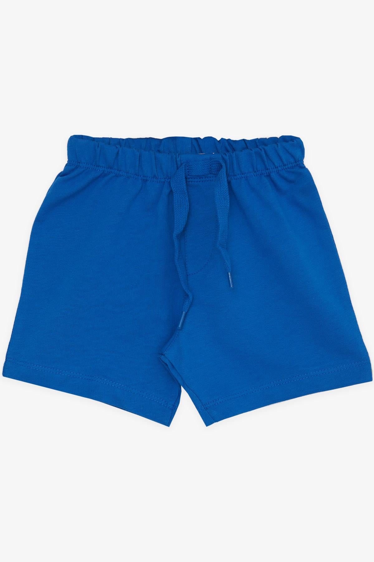 Breeze Erkek Bebek Şort Beli Lastikli Bağcık Aksesuarlı Basic Saks Mavisi (9 Ay-3 Yaş)