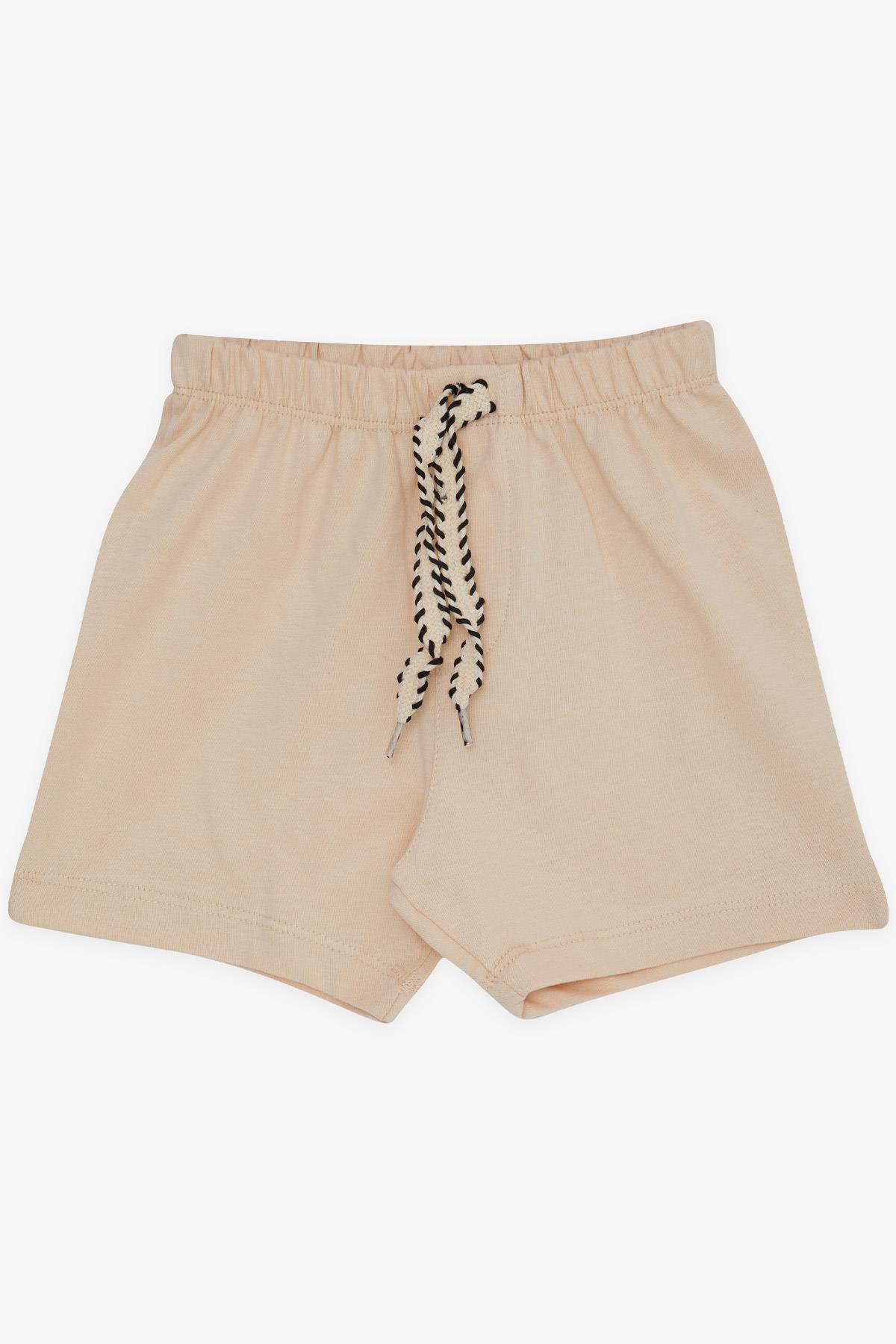 Breeze Erkek Bebek Şort Beli Lastikli Bağcık Aksesuarlı Basic Krem (9 Ay-3 Yaş)