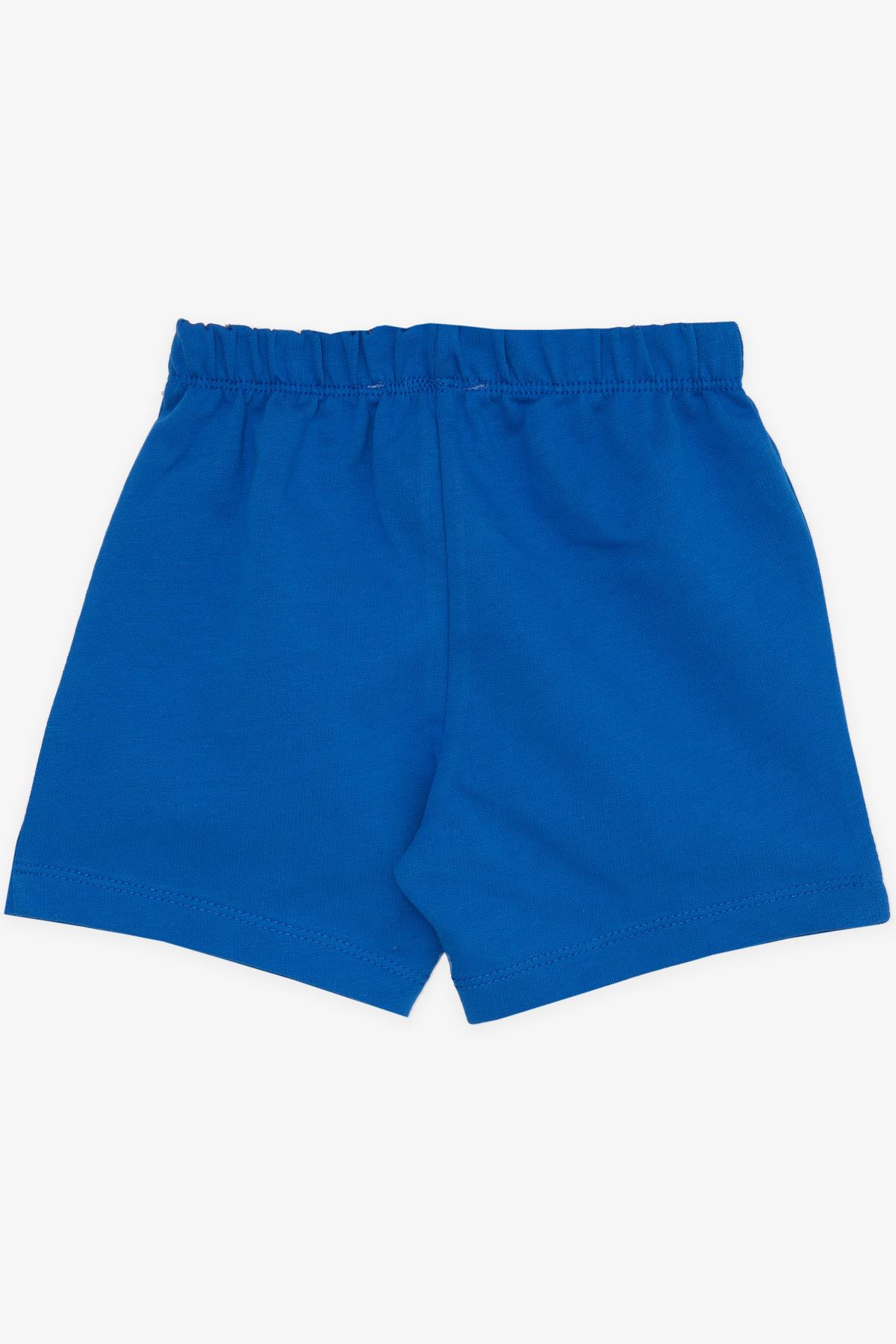 Breeze Erkek Bebek Şort Beli Lastikli Bağcık Aksesuarlı Basic Saks Mavisi (9 Ay-3 Yaş)