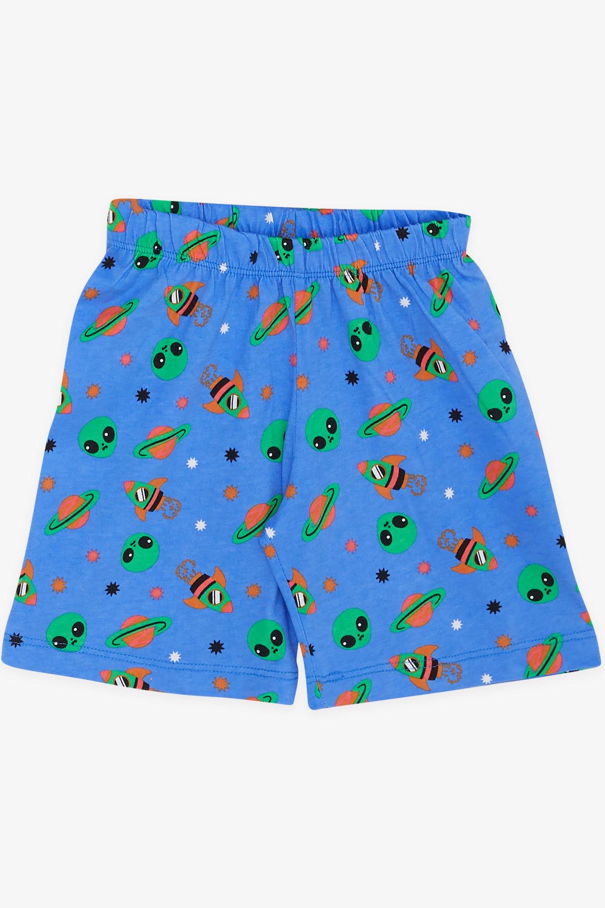 Breeze Erkek Bebek Şortlu Pijama Desenli Uzay Temalı Koyu Mavi (9 Ay-3 Yaş)