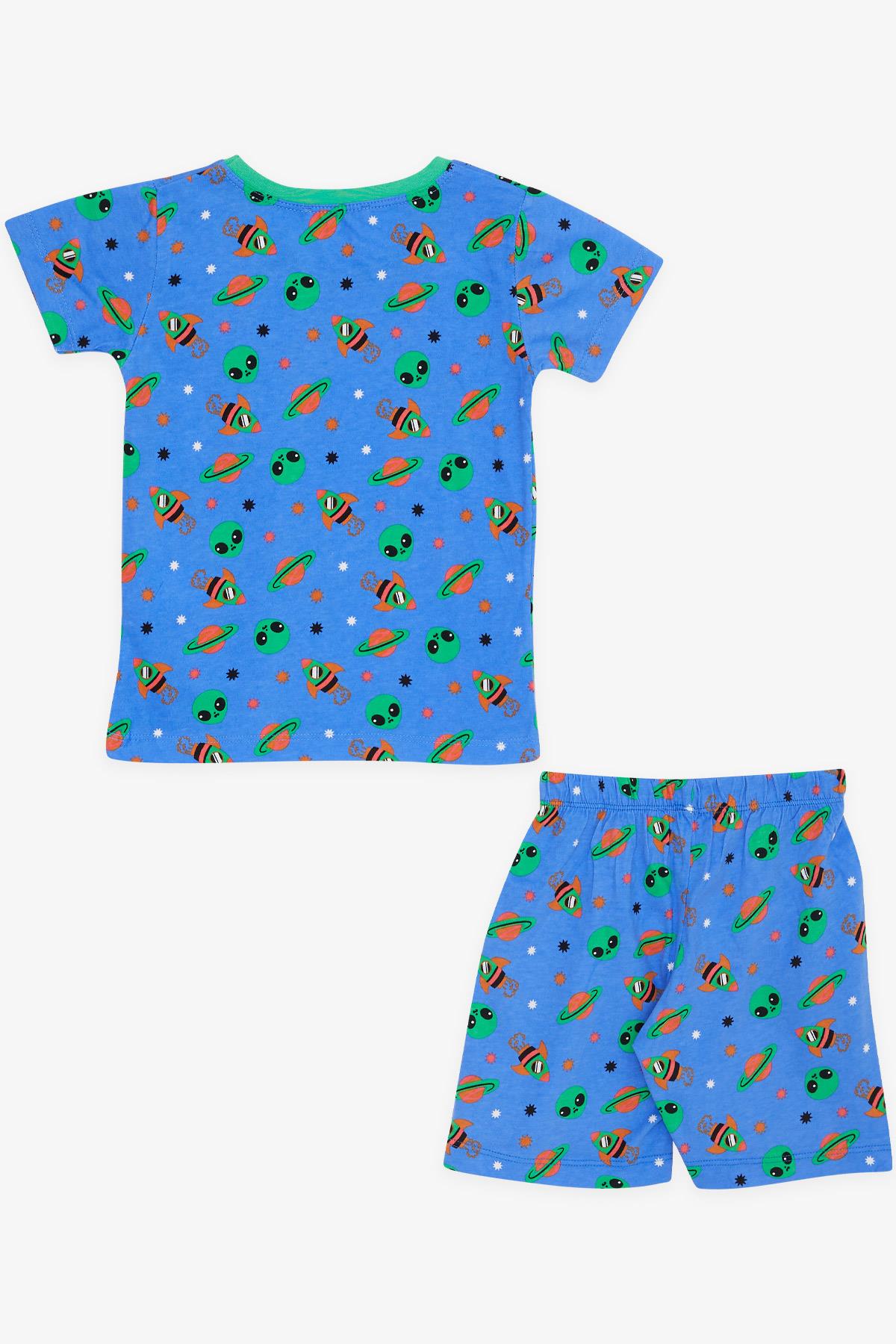 Breeze Erkek Bebek Şortlu Pijama Desenli Uzay Temalı Koyu Mavi (9 Ay-3 Yaş)