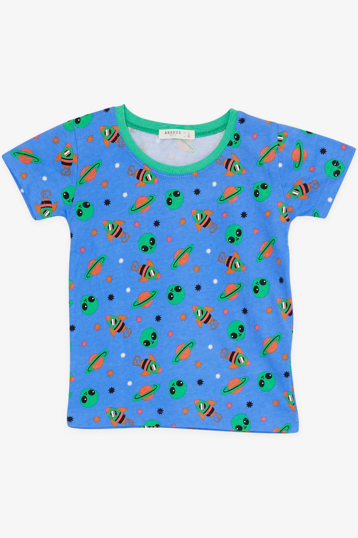 Breeze Erkek Bebek Şortlu Pijama Desenli Uzay Temalı Koyu Mavi (9 Ay-3 Yaş)