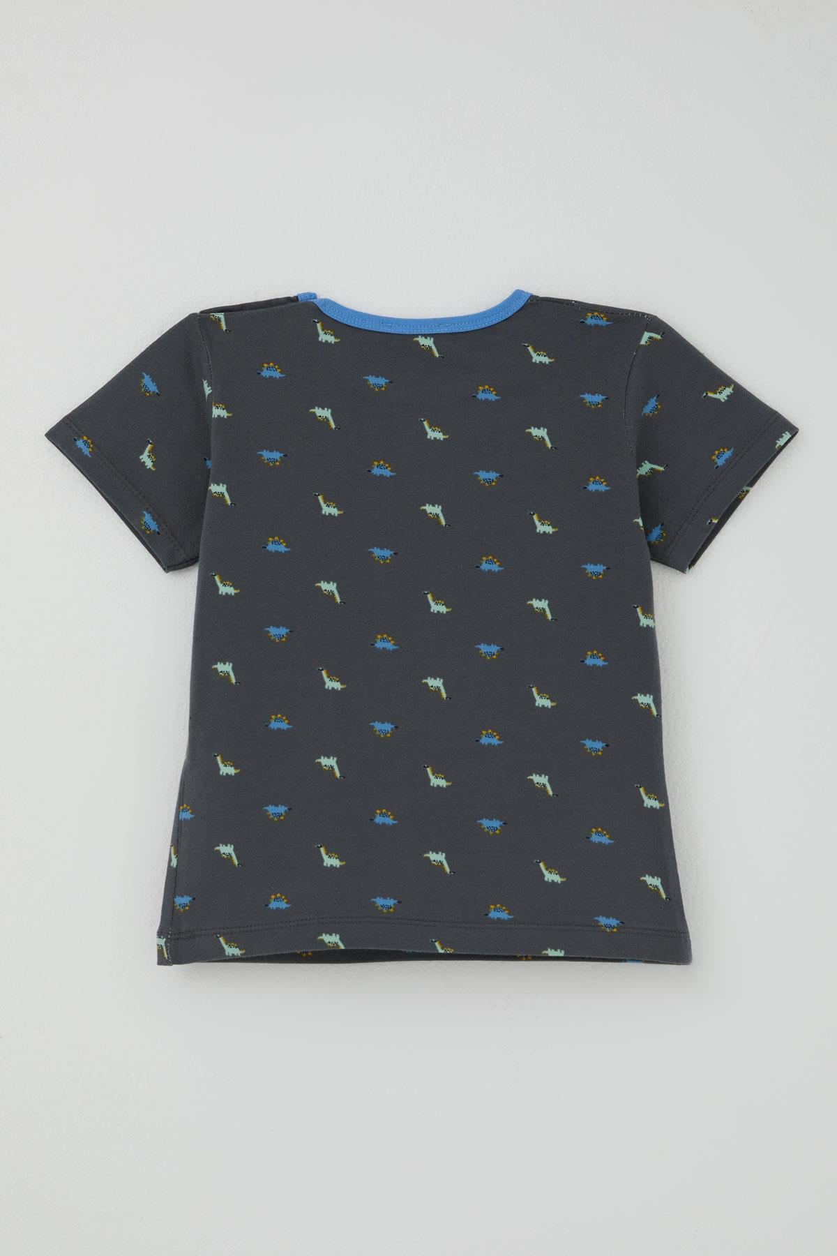 Breeze Erkek Bebek Şortlu Pijama Takımı Renkli Dinozor Desenli Antrasit (9 Ay-3 Yaş)
