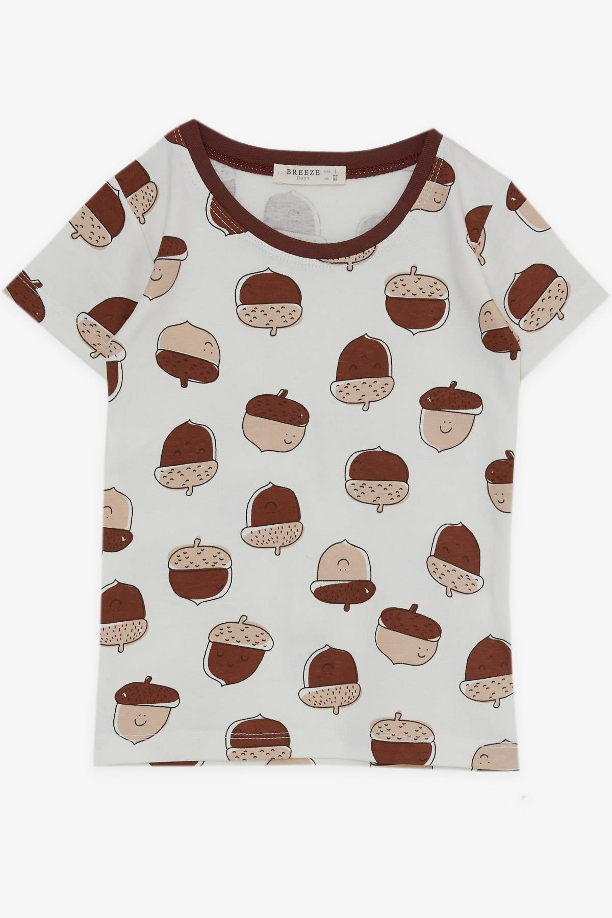 Breeze Erkek Bebek Şortlu Pijama Takımı Gülenyüz Meşe Palamutu Desenli Ekru (9 Ay-3 Yaş)