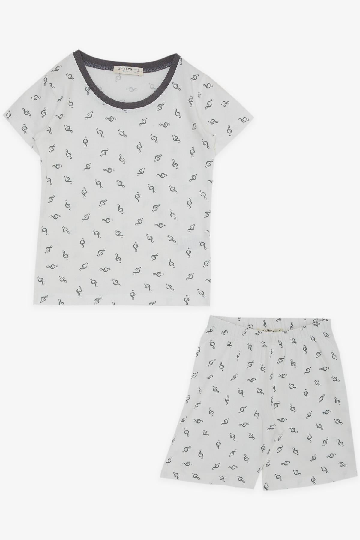 Breeze Erkek Bebek Şortlu Pijama Takımı Sol Anahtar Desenli Ekru (9 Ay-3 Yaş)