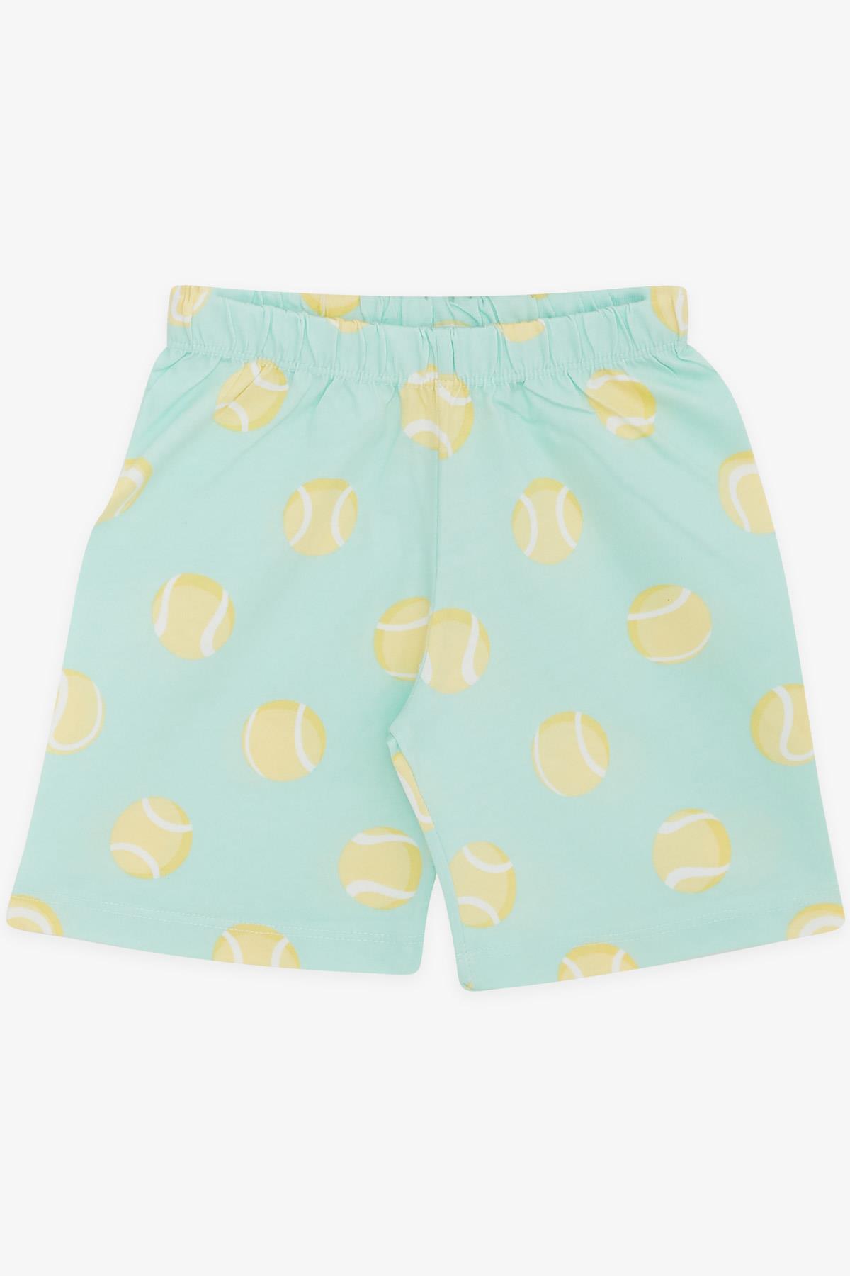 Breeze Erkek Bebek Şortlu Pijama Takımı Tenis Topu Desenli Su Yeşili (9 Ay-3 Yaş)