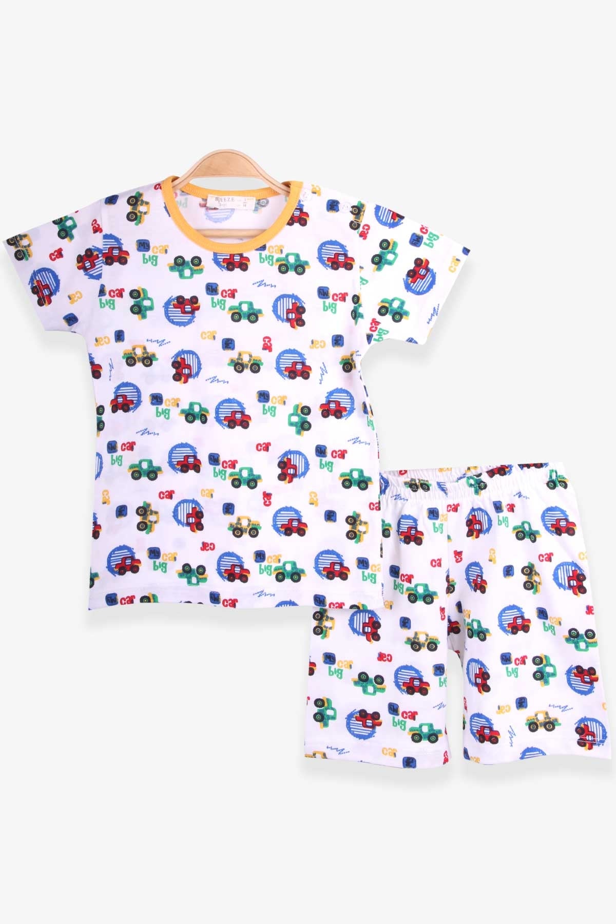 Breeze Erkek Bebek Şortlu Pijama Takımı Renkli Kamyonet Desenli Beyaz (9 Ay-3 Yaş)
