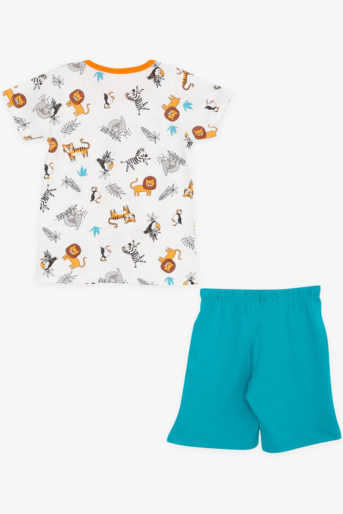 Breeze Erkek Bebek Şortlu Pijama Takımı Hayvanlar Alemi Temalı Beyaz (9 Ay-3 Yaş)