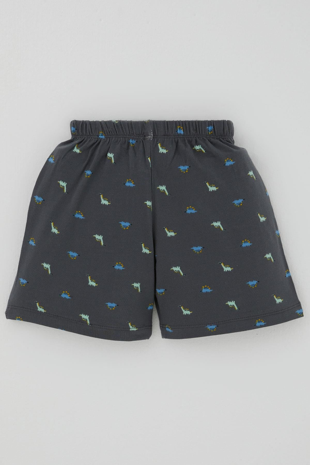 Breeze Erkek Bebek Şortlu Pijama Takımı Renkli Dinozor Desenli Antrasit (9 Ay-3 Yaş)