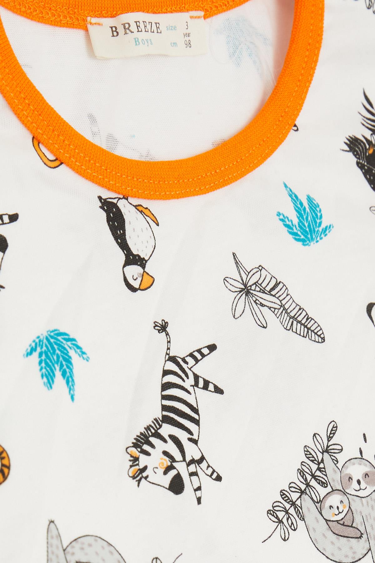 Breeze Erkek Bebek Şortlu Pijama Takımı Hayvanlar Alemi Temalı Beyaz (9 Ay-3 Yaş)